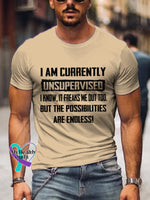 Men’s I’m Currently Unsupervised Art Print Casual T-Shirt Sand / S