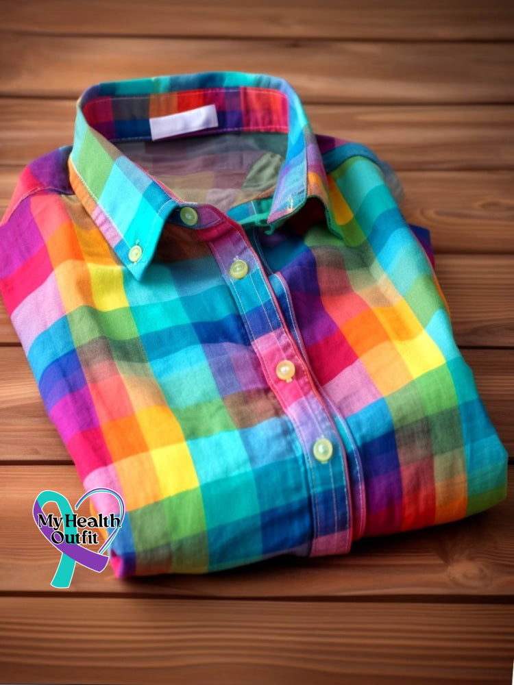 Men’s Rainbow Plaid Long Sleeve Shirt