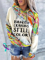 Mental Health Awareness Broken Crayons Still Color Encourage Print Casual Sweatshirt Multicolor / S