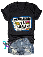 Mental Health Is Health Newspaper Print Casual V-Neck Short Sleeve T-Shirt Black / S