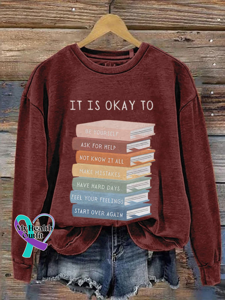 Mental Health It’s Okay To Not Be Motivational Kids Art Casual Print Sweatshirt Red / S