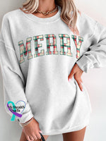 Merry Christmas Plaid Women’s Casual Print Corduroy Sweatshirt White / S