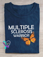 ’Multiple Sclerosis Awareness’ Texts And Butterfly Graphic Printed T-Shirt Blue / S