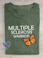 ’Multiple Sclerosis Awareness’ Texts And Butterfly Graphic Printed T-Shirt Green / S