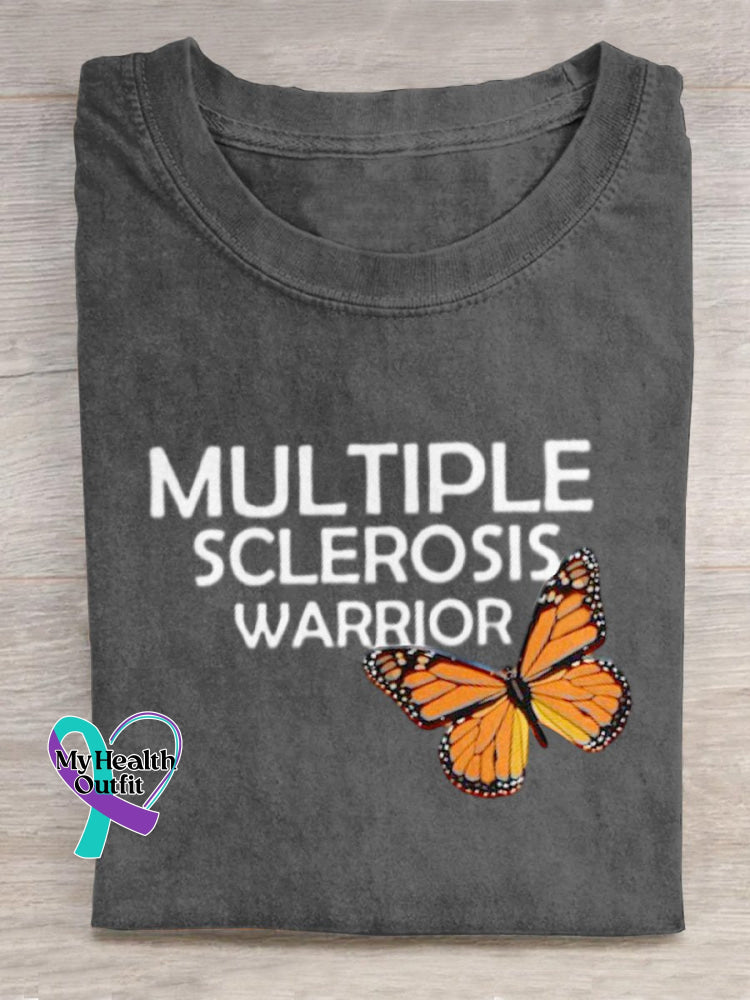 ’Multiple Sclerosis Awareness’ Texts And Butterfly Graphic Printed T-Shirt Grey / S