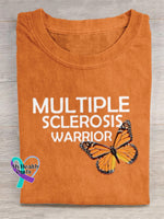 ’Multiple Sclerosis Awareness’ Texts And Butterfly Graphic Printed T-Shirt Orange / S