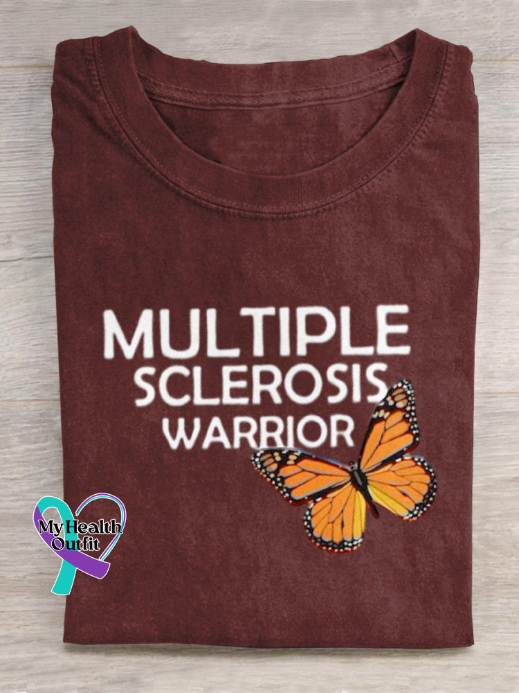 ’Multiple Sclerosis Awareness’ Texts And Butterfly Graphic Printed T-Shirt Red / S