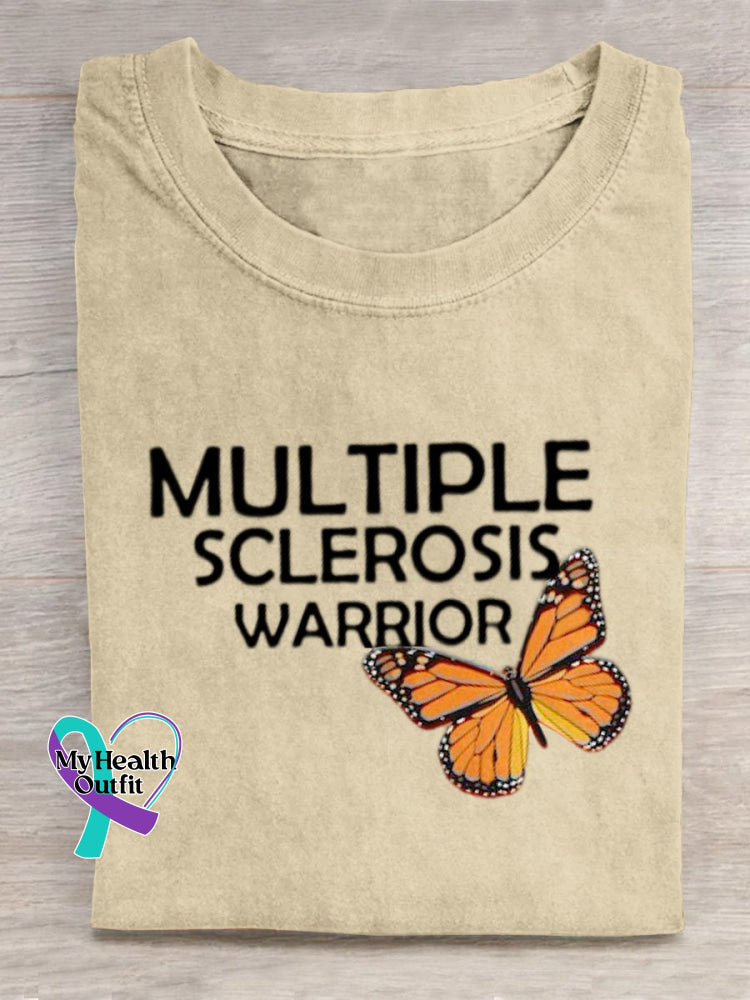 ’Multiple Sclerosis Awareness’ Texts And Butterfly Graphic Printed T-Shirt Sand / S