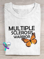 ’Multiple Sclerosis Awareness’ Texts And Butterfly Graphic Printed T-Shirt White / S