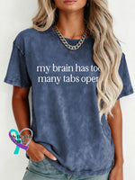 My Brain Has Too Many Tabs Open Pattern Art Print Retro Distressed Washed Cotton T-shirt Blue / S
