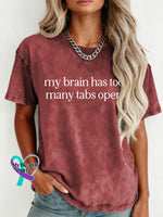 My Brain Has Too Many Tabs Open Pattern Art Print Retro Distressed Washed Cotton T-shirt Red / S