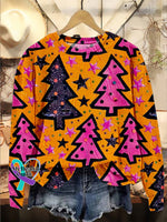 Neon Christmas Trees Print Casual Sweatshirt Multicolor / S