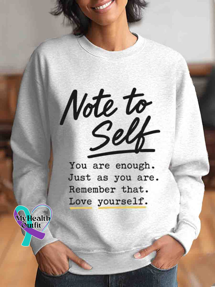 Note To Self Mental Health Awareness Art Vintage Print Casual Sweatshirt White / S