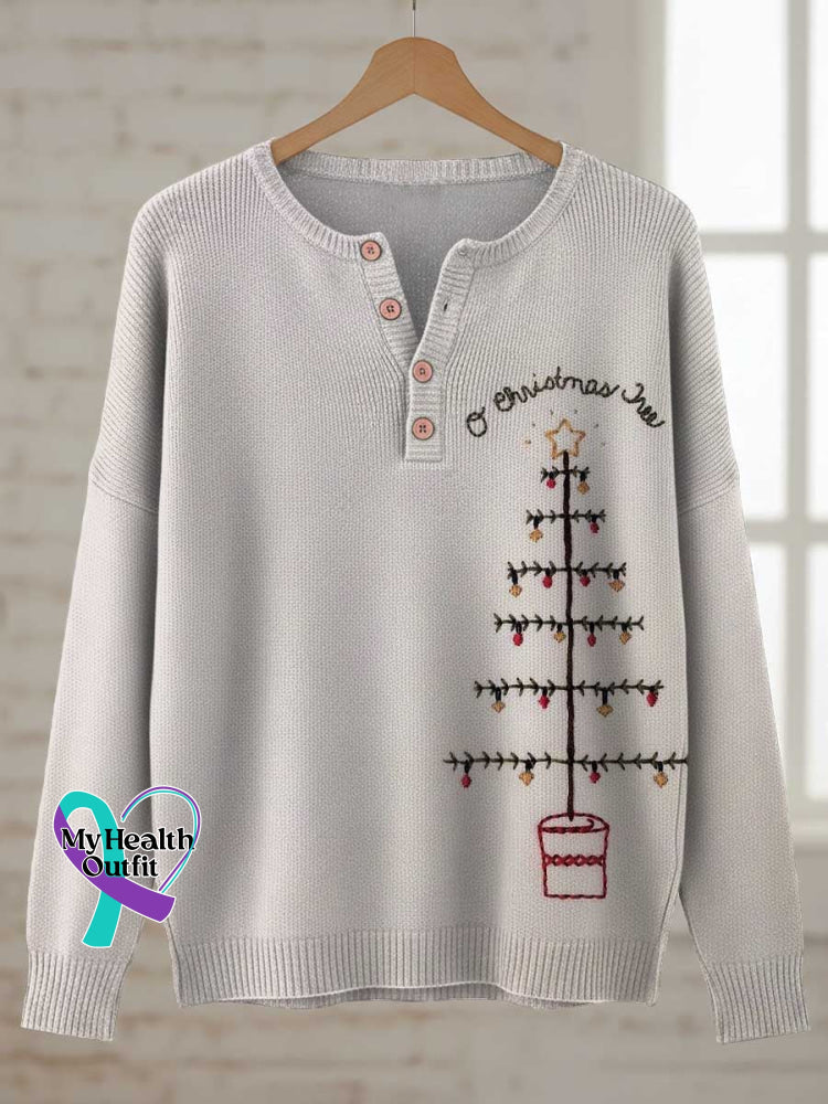 O Christmas Tree Print Buttoned Cardigan Sweater Multicolor / S