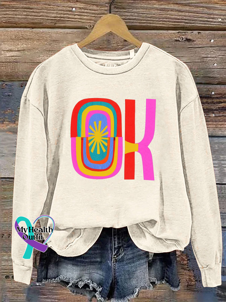 Ok Crew Neck Casual Sweatshirt Beige / S