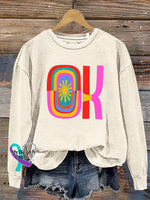 Ok Crew Neck Casual Sweatshirt Beige / S