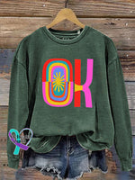 Ok Crew Neck Casual Sweatshirt Green / S