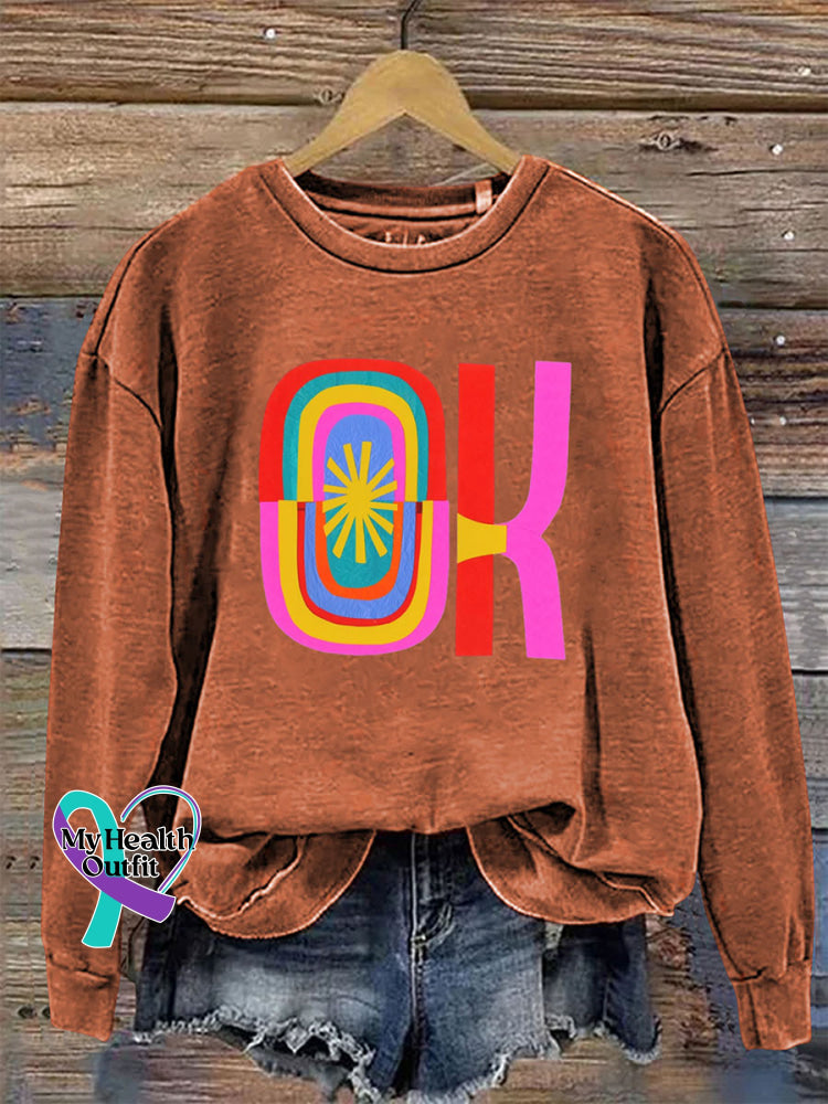 Ok Crew Neck Casual Sweatshirt Orange / S