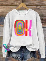 Ok Crew Neck Casual Sweatshirt White / S