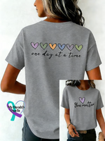 One Day At A Time You Matter Print T-shirt Grey / S
