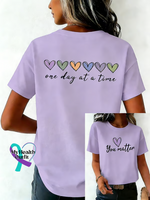 One Day At A Time You Matter Print T-shirt Purple / S