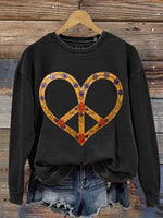 Peace Sign Heart Print Casual Sweatshirt