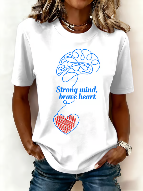 Strong Mind, Brave Heart Print T-shirt