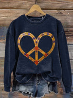 Peace Sign Heart Print Casual Sweatshirt