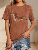 Faux Patchwork Dachshun Print T-shirt