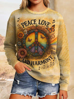 Retro Peace Love And Harmony Peace Sign Hippie Art Print Casual Sweatshirt