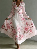 Women's Retro Floral Art Elegant Romantic Casual Cotton Long Dress