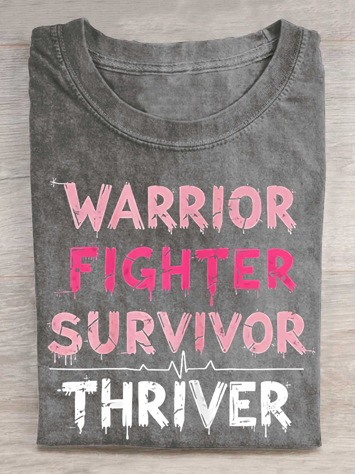Warrior Fighter Survivor Thriver Breast Cancer Awareness Print T-shirt