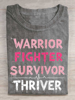 Warrior Fighter Survivor Thriver Breast Cancer Awareness Print T-shirt
