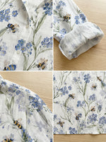 Women's Bee Floral Forget Me Not Print Casual Cotton Shirt