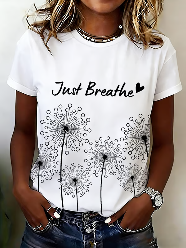 Just Breathe Dandelion Print T-shirt