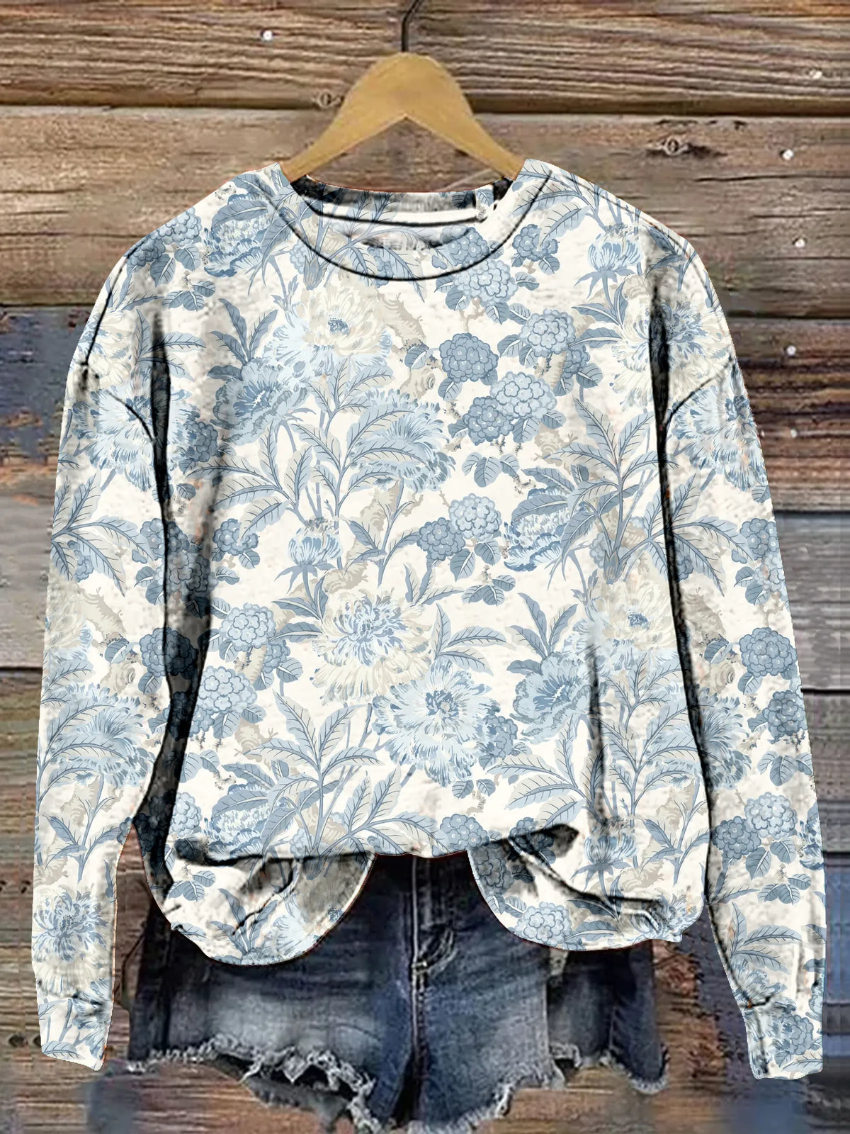 Vintage Floral Print Casual Sweatshrit, Healing Gift