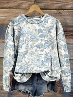 Vintage Floral Print Casual Sweatshrit, Healing Gift
