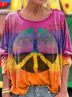 Hippie Peace Sign Colorful Art Print Casual Long Sleeve T-shirt