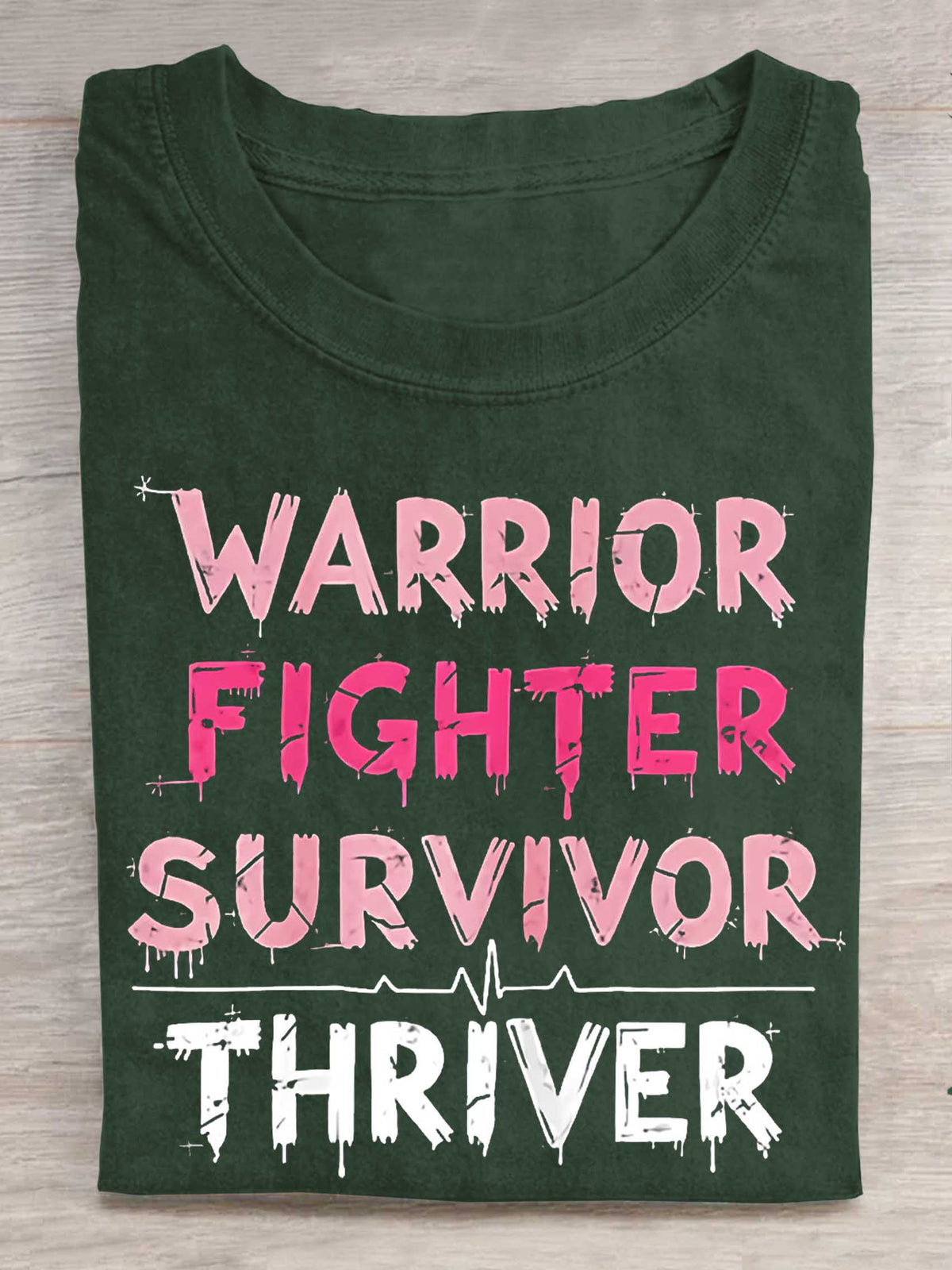 Warrior Fighter Survivor Thriver Breast Cancer Awareness Print T-shirt