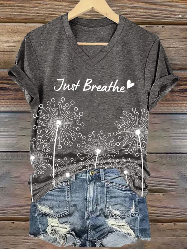 Just Breathe Dandelion V-neck Casual T-shirt