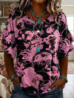 Art Flower Print Casual Shrit, Healing Shirt