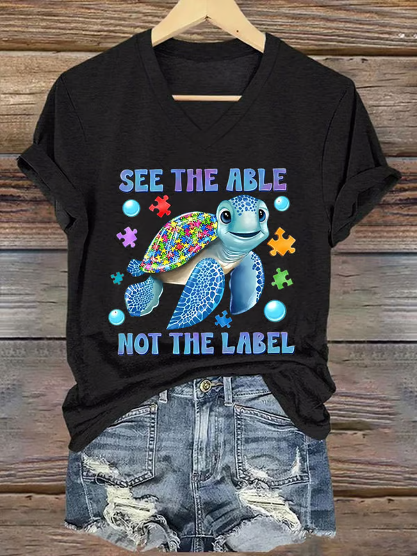 Autism Awareness See The Able Not The Label V-neck Casual T-shirt