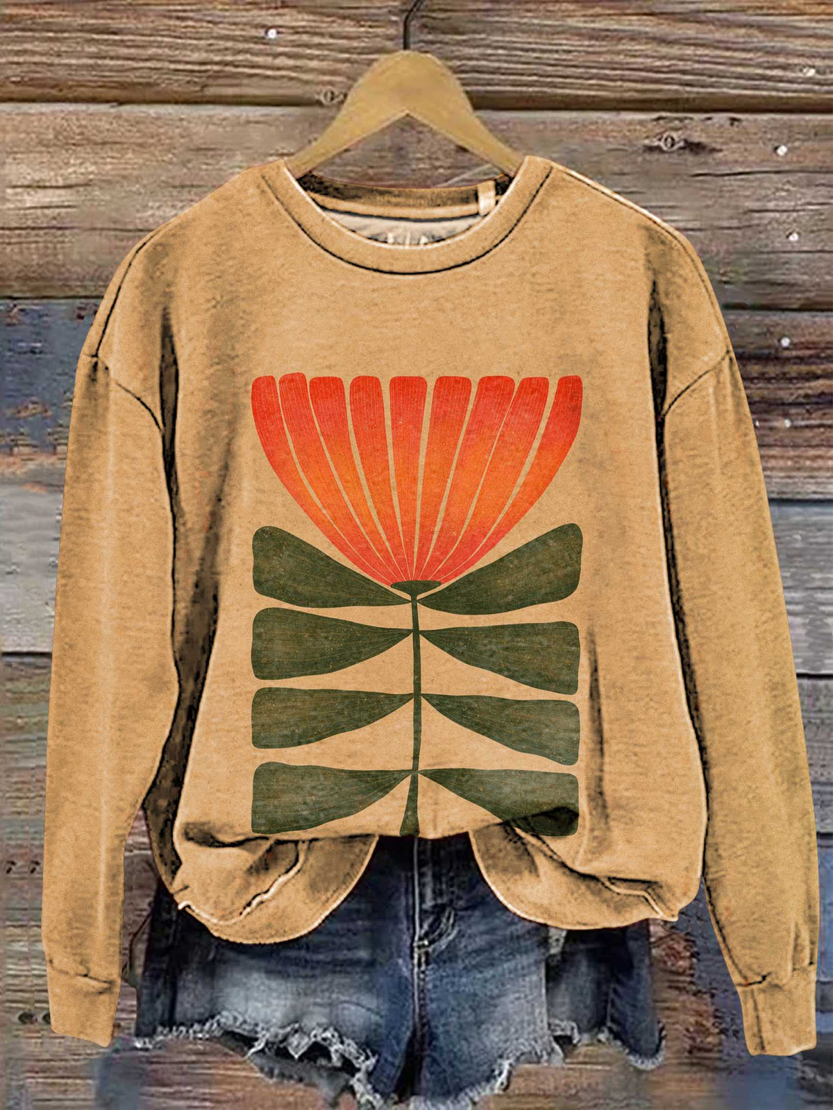 Floral Art Print Casual Sweatshirt