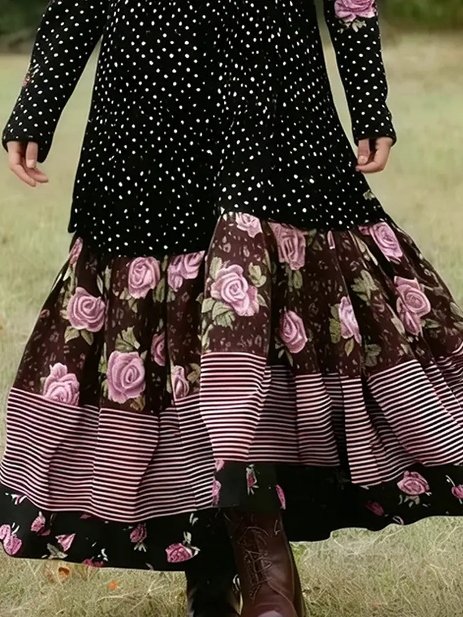 Women's Retro Floral Polka Dot Art Elegant Casual Cotton Linen Dress