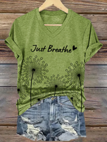 Just Breathe Dandelion V-neck Casual T-shirt