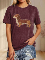 Faux Patchwork Dachshun Print T-shirt
