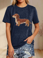 Faux Patchwork Dachshun Print T-shirt