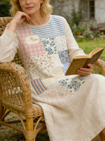 Women's Vintage Floral Art Casual Cotton Linen Maxi Dress