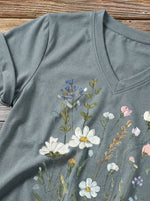 Floral V- Neck Casual T-shirt