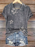 Floral V-neck Casual T-shirt